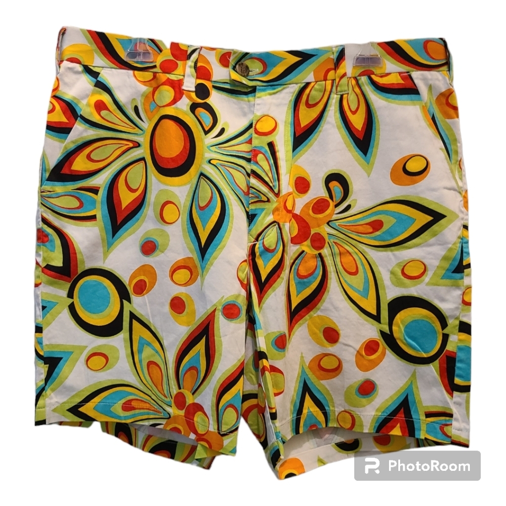 LoudMouth Shagadelic White Golf Shorts Crazy Flora Size 36